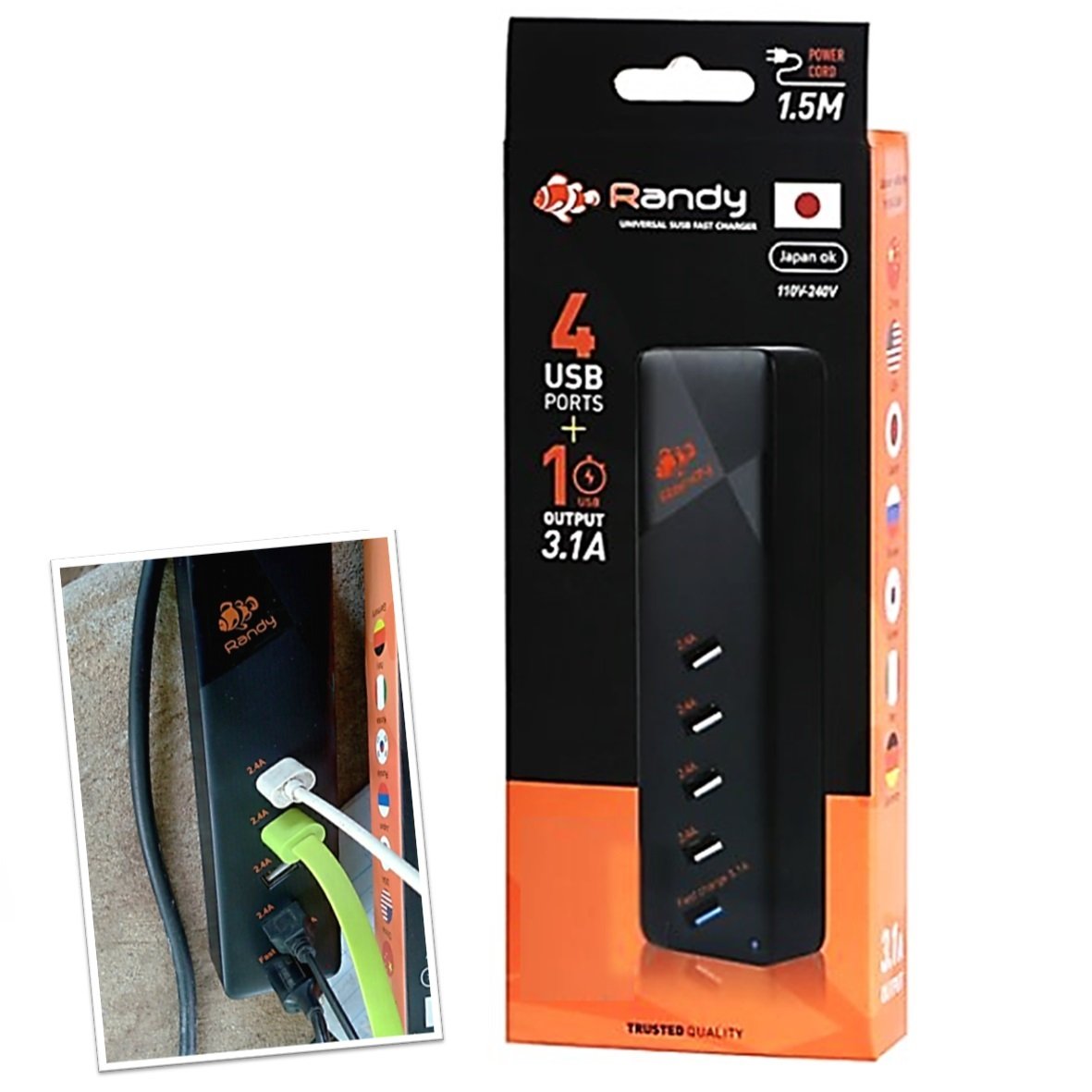 SKI - สกี จำหน่ายสินค้าหลากหลาย และคุณภาพดี | Randy A315 USB USB Charger 4USB-2.4A | 1USB-3.1A แรงดันไฟฟ้า 110V-240V